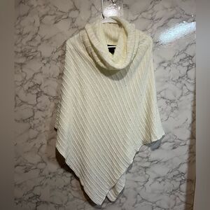 Steve Madden Womens Cowl Neck Ivory Poncho Sweater OSFM